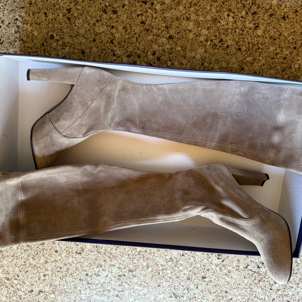 Stuart Weitzman Beige Highland Suede Heeled Boots